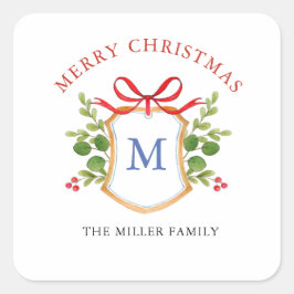 Monogrammets vapen med grönska Högtider Fyrkantigt Klistermärke