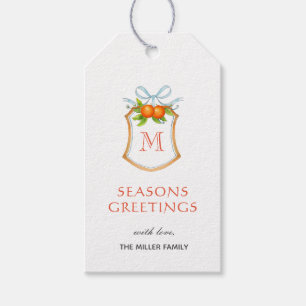 Monogrammets Vapensköld med Citrus orange Helgdag- Presentetikett