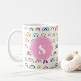 Monogrammigt flickaktigt sött regnbågsmönster kaffemugg