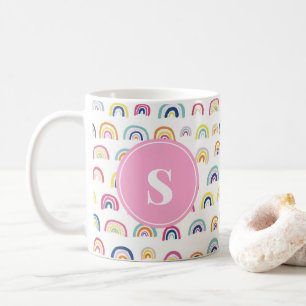 Monogrammigt flickaktigt sött regnbågsmönster kaffemugg