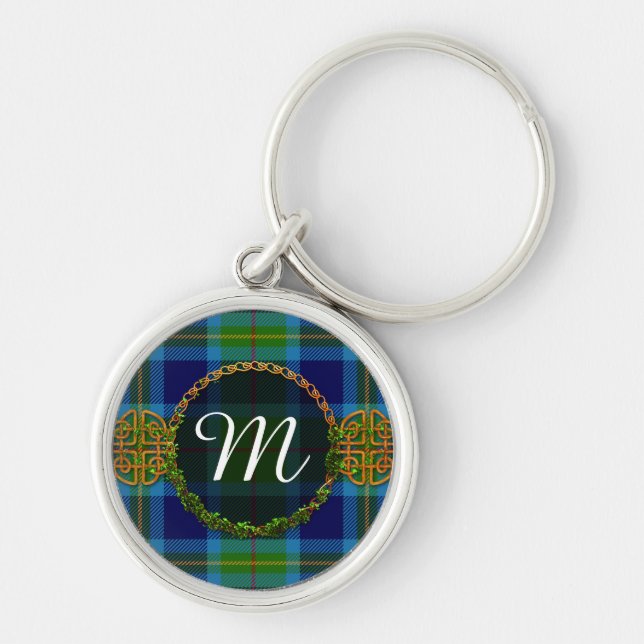 MonogrammjölnareTartan Rund Silverfärgad Nyckelring (Framsidan)