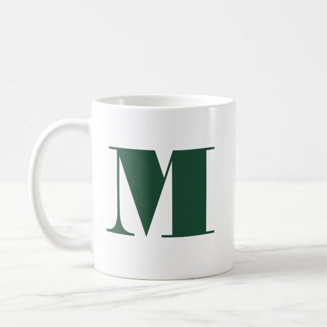Monogrammodeller Modern minimalist grön vit mugg (Vänster)