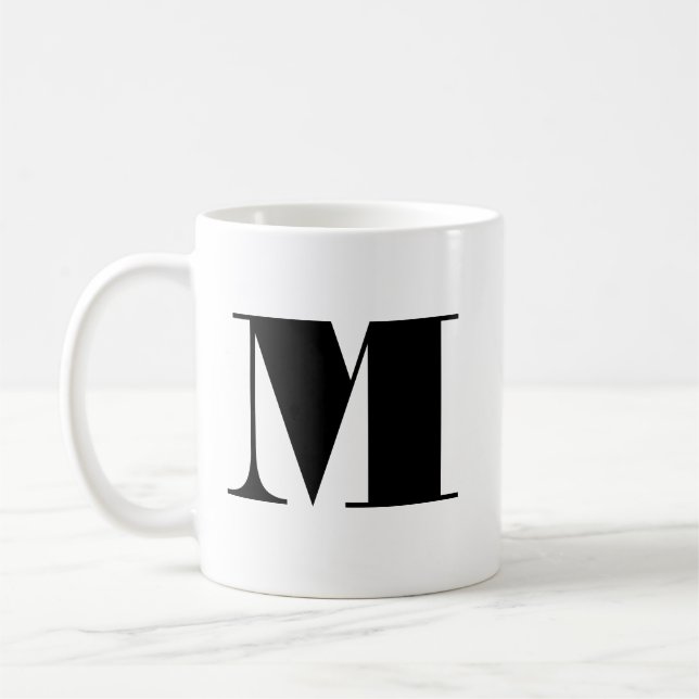 Monogrammodeller Modern minimalist svart vit mugg (Vänster)