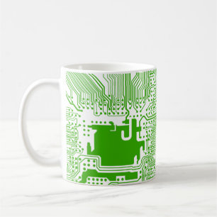 monogrammoderkortdatoren går runt muggen - grönt kaffemugg
