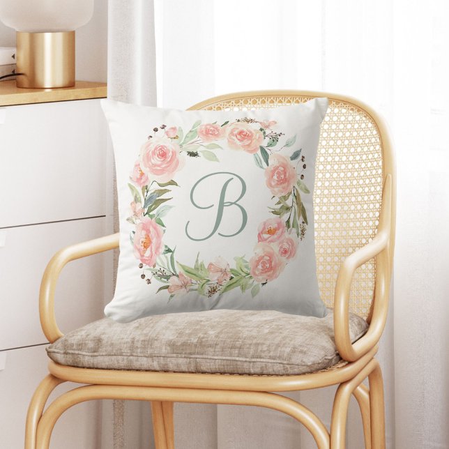 Monogrammofonerad pastellRosa Utandning av nederbö Kudde (In situ)