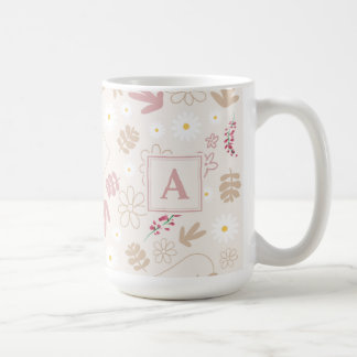 Monogrammofonerad söt blommigt pastellrosa kaffemugg