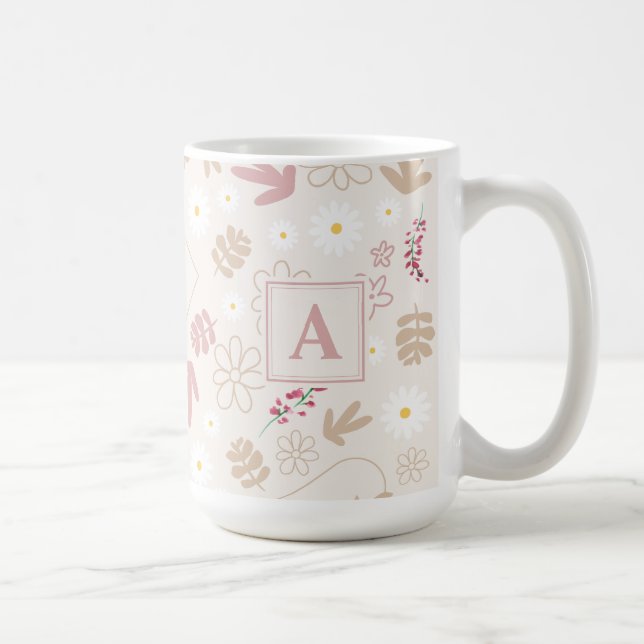 Monogrammofonerad söt blommigt pastellrosa kaffemugg (Höger)