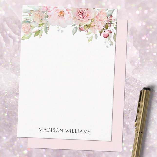 Monogrammonogrammonogrammerad rosafärgad akvarellr anteckningskort (In situ)