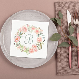 Monogrammonogrammonterad pastellrosa blomsterkrans pappersservett