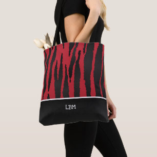 Monogrammörk - röd zebra ränder tygkasse