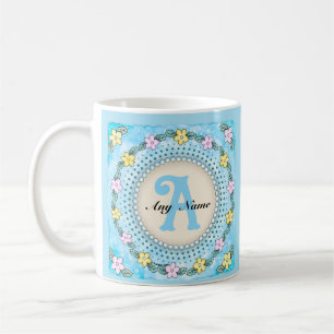 Monogrammug med blomkant kaffemugg