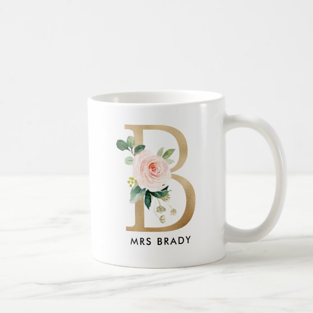 Monogrammugg, blom- Monogram B, beställnings- gåva Kaffemugg (Höger)