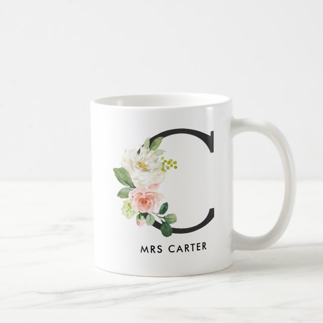 Monogrammugg, blom- Monogram C, beställnings- gåva Kaffemugg (Höger)