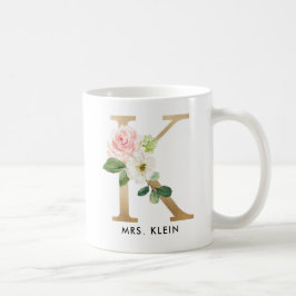 Monogrammugg, blom- Monogram K, beställnings- Kaffemugg