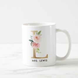 Monogrammugg, blom- Monogram L, beställnings- Kaffemugg