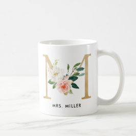 Monogrammugg, blom- Monogram M, beställnings- Kaffemugg