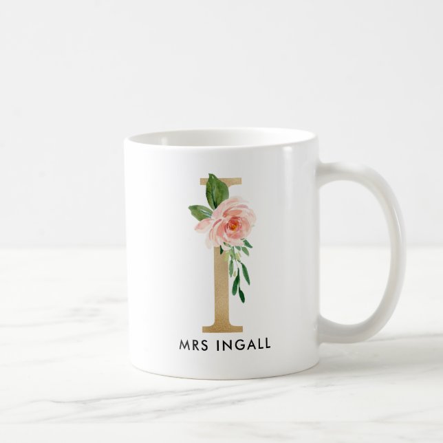 Monogrammugg, blom- Monogram mig, beställnings- Kaffemugg (Höger)
