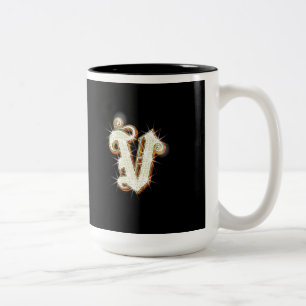 Monogrammugg för brev V Två-Tonad Mugg