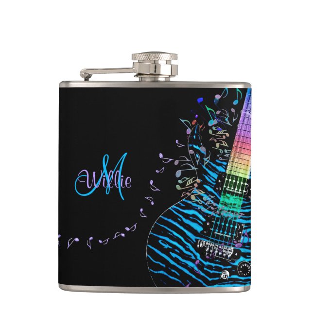 Monogrammusik noter flaska för gitarr för n fickplunta (Framsidan)