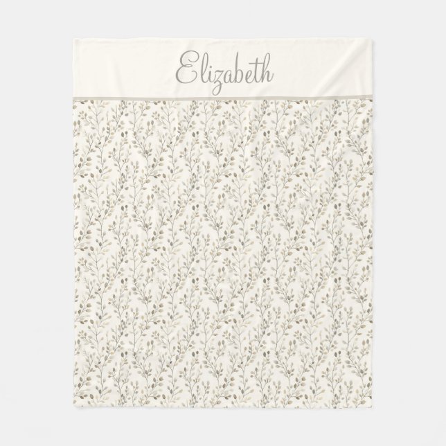 Monogramnamn Beige Grå Brun Botanisk Neutral  Fleecefilt (Framsidan)
