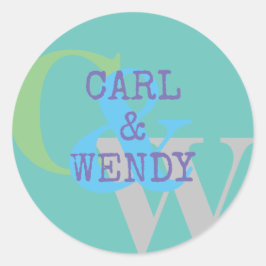 Monogramnamn blågrön GRÖN stilfull present Runt Klistermärke