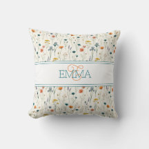 Monogramnamn Boho Wildflower-mönster Orange Teal
