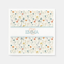 Monogramnamn Boho Wildflower-mönster Orange Teal