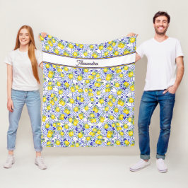 Monogramnamn Citron Blå Fransk Landstil Kakel Fleecefilt