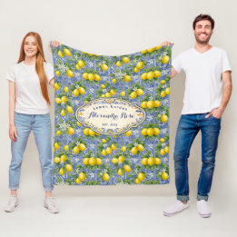 Monogramnamn Citron Blå Fransk Landstil Kakel  Fleecefilt