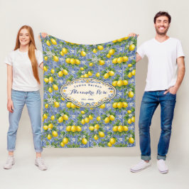Monogramnamn Citron Blå Fransk Landstil Kakel  Fleecefilt