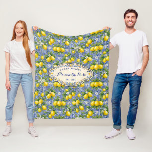 Monogramnamn Citron Blå Fransk Landstil Kakel Fleecefilt