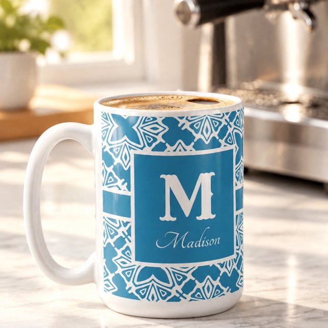 Monogramnamn Elegant Mönster Kaffe Mugg (Skapare uppladdad)