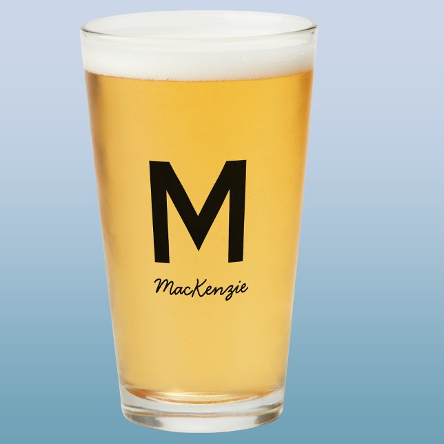 Monogramnamn Enkel Öl Glaskopp (Simple monogram initial custom script name personalized beer glass)
