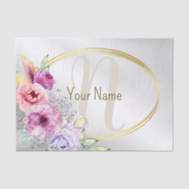 Monogramnamn Färgrik Rosa Blommig Guld Ram