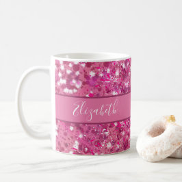 Monogramnamn Hot Pink Glitter Glans Girly Glam Kaffemugg