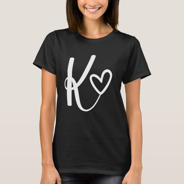 monogramnamn initial bokstav K vit hjärtform c T Shirt (Framsida)