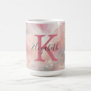 Monogramnamn Initial Pastell Färg Vattenfärg Tvätt Kaffemugg