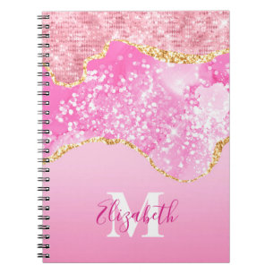 Monogramnamn Initial Rosa Guld Glam Glitter Anteckningsbok