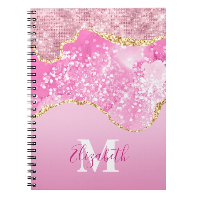 Monogramnamn Initial Rosa Guld Glam Glitter Anteckningsbok (Framsidan)
