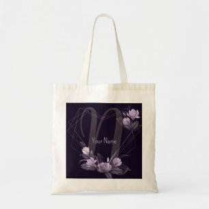 Monogramnamn Lila Blommig Violett Geometrisk Ram Tygkasse