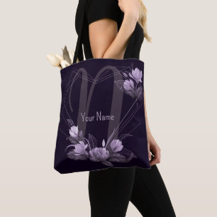 Monogramnamn Lila Blommig Violett Geometrisk Ram Tygkasse