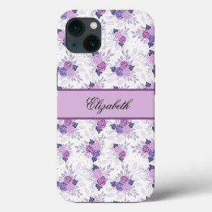 Monogramnamn Lila Rosa Blommig Elegant