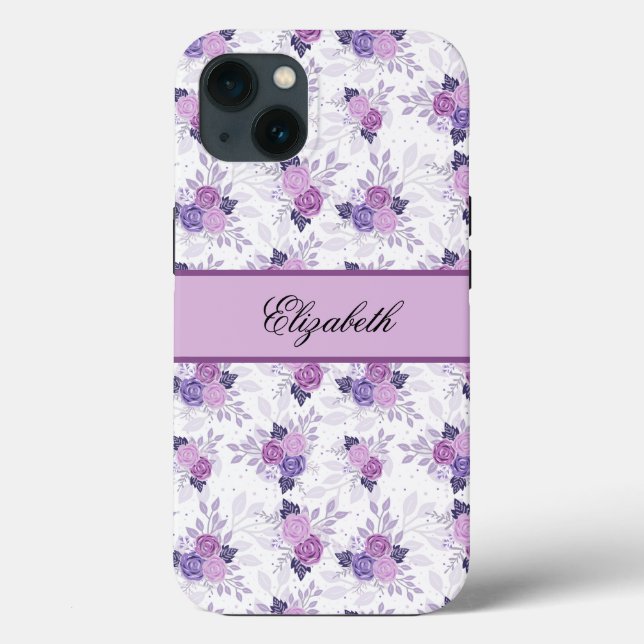 Monogramnamn Lila Rosa Blommig Elegant (Baksida)