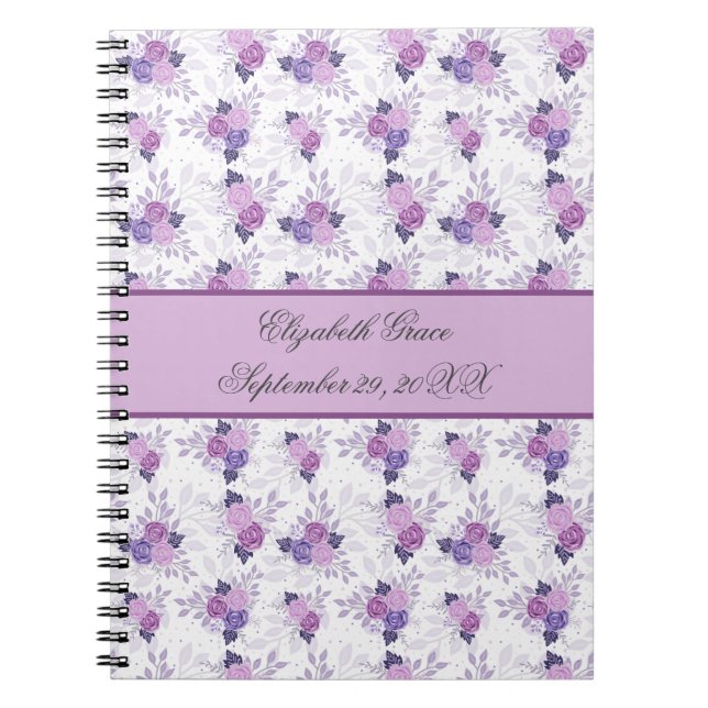 Monogramnamn Lila Rosa Blommig Ny Bebis Anteckningsbok (Framsidan)