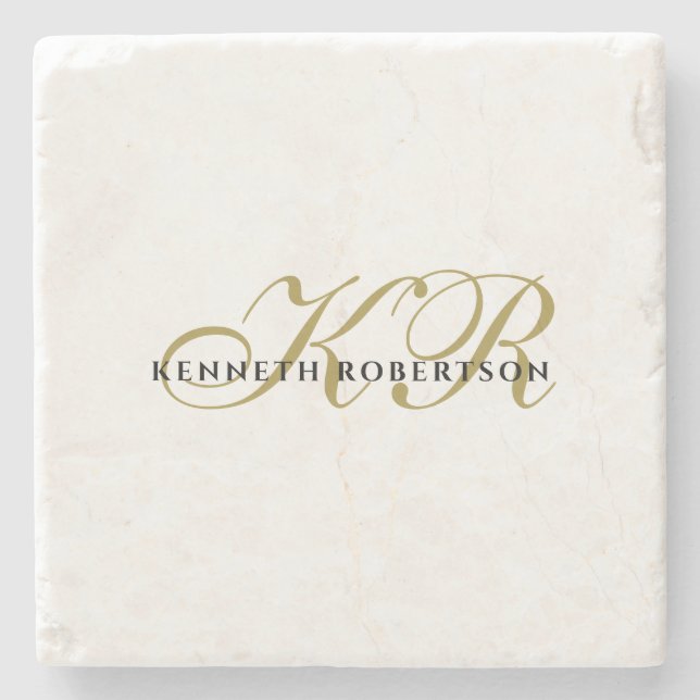 Monogramnamn minimalistisk guld svart Elegant Män Stenunderlägg (Framsidan)