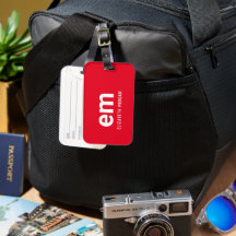 Monogramnamn Modern Minimal Röd Bagagetikett