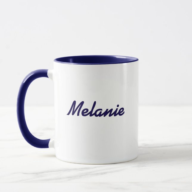 Monogramnamn Modern Minimalistisk Marin Vit Mugg (Vänster)