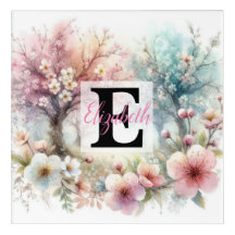 Monogramnamn på akvarell Blommor i pastellfärger  