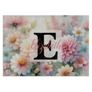 Monogramnamn på akvarell Blommor i pastellfärger