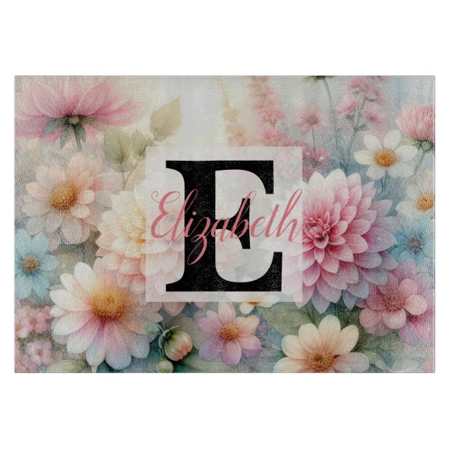 Monogramnamn på akvarell Blommor i pastellfärger  (Framsidan)